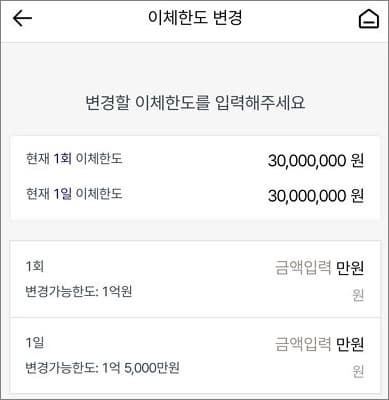 이체한도 금액 입력
