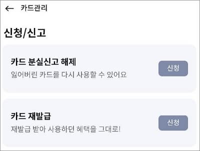 카드 관리 화면