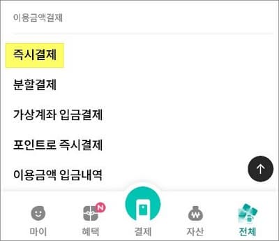 이용금액 결제 항목에서 선택
