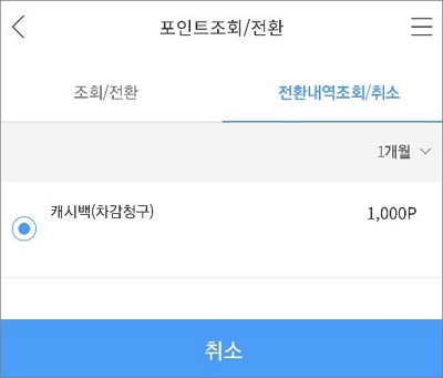 포인트 전환 내역 조회