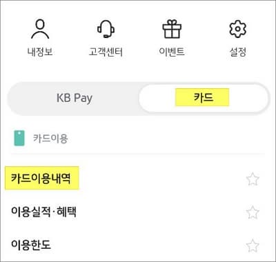 카드 탭 선택