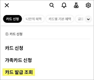 카드 발급조회 메뉴 터치