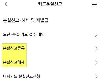 분실신고 등록 및 해제