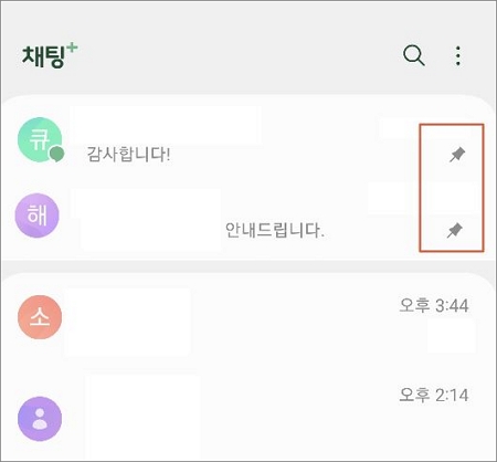 채팅 화면 상단에 고정된 모습