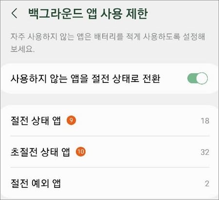 백그라운드 앱 사용 제한