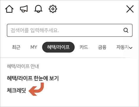 체크레딧 메뉴 터치