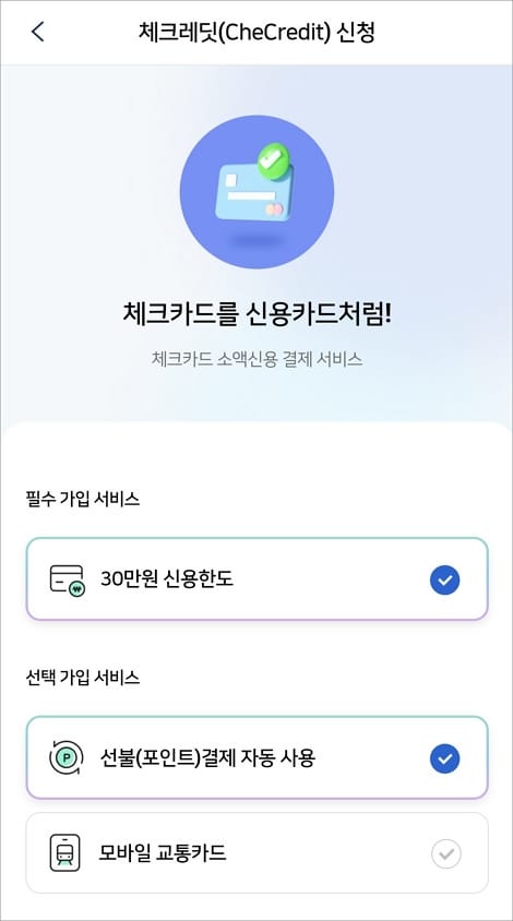 선불 포인트 결제 자동 사용 및 모바일 교통카드 선택적 체크