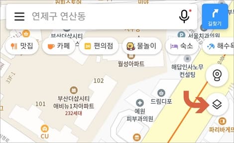 지도 화면 우측에 마름모 아이콘 터치