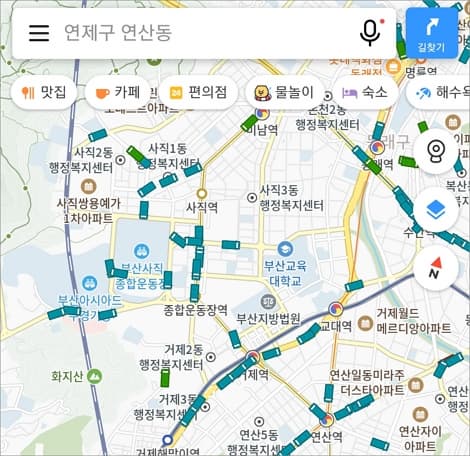 넓은 지도 화면에서 버스 이동 상황 조회