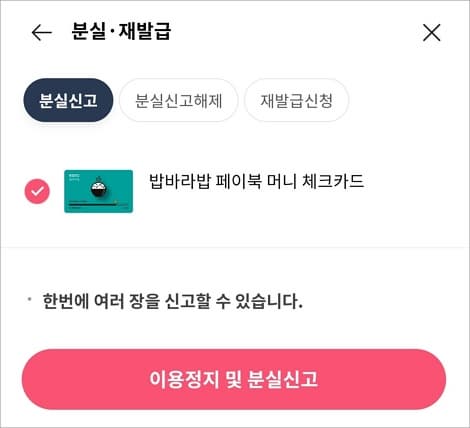분실카드 선택하기