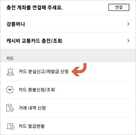 재발급 메뉴 선택