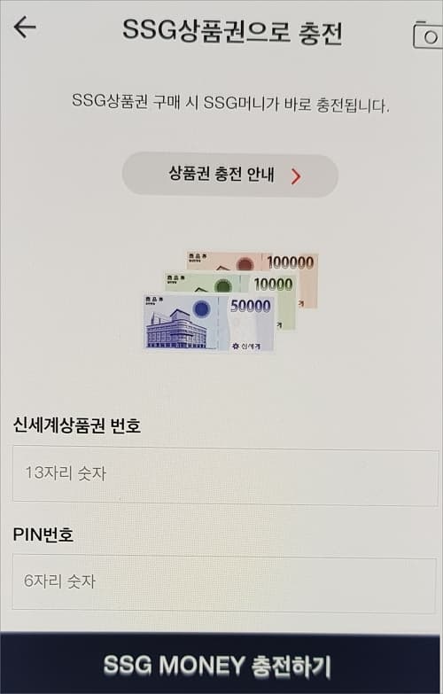 상품권 번호 및 핀번호 직접 입력